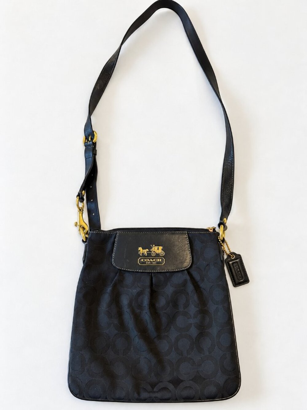 Vintage Y2K Coach Black Signature Jacquard Crossbody Bag Gold Hardware